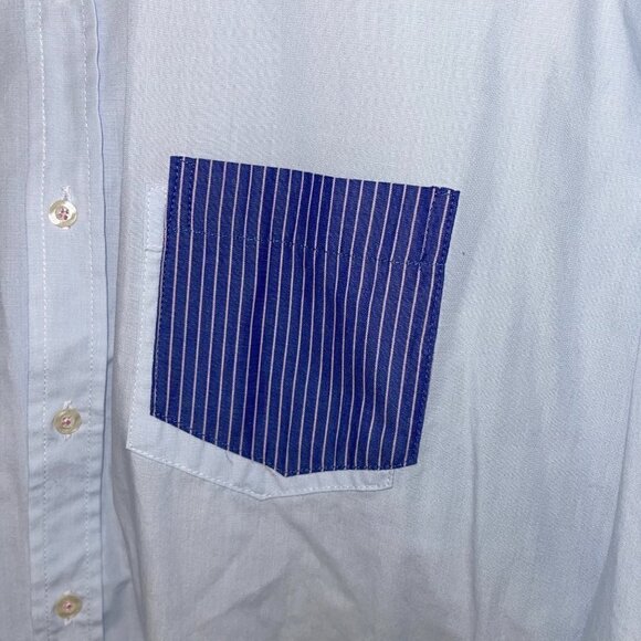 Oleg Cassini Skinny Shirt XL Mens Vintage Cotton Blue Pink Striped Pocket Collar - Picture 10 of 12